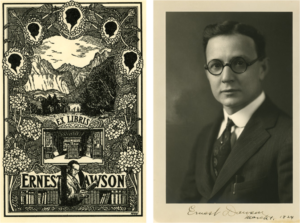 Left: Ernest Dawson book plate showing his children, circa 1924. Right: Portrait of Ernest Dawson, 1924.